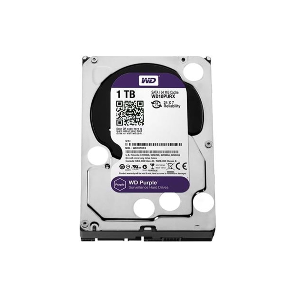 1TB 3.5 WD SATA 64MB PURPLE WD10PURZ 7/24(3YIL GARANTİ)