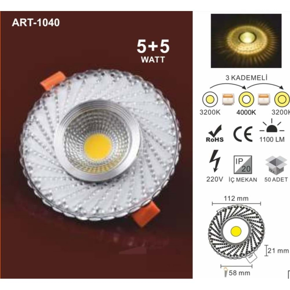 ART-1040 5+5WATT 3 KADEMELİ DEKORATİF CAM LED SPOT AYDINLATMA