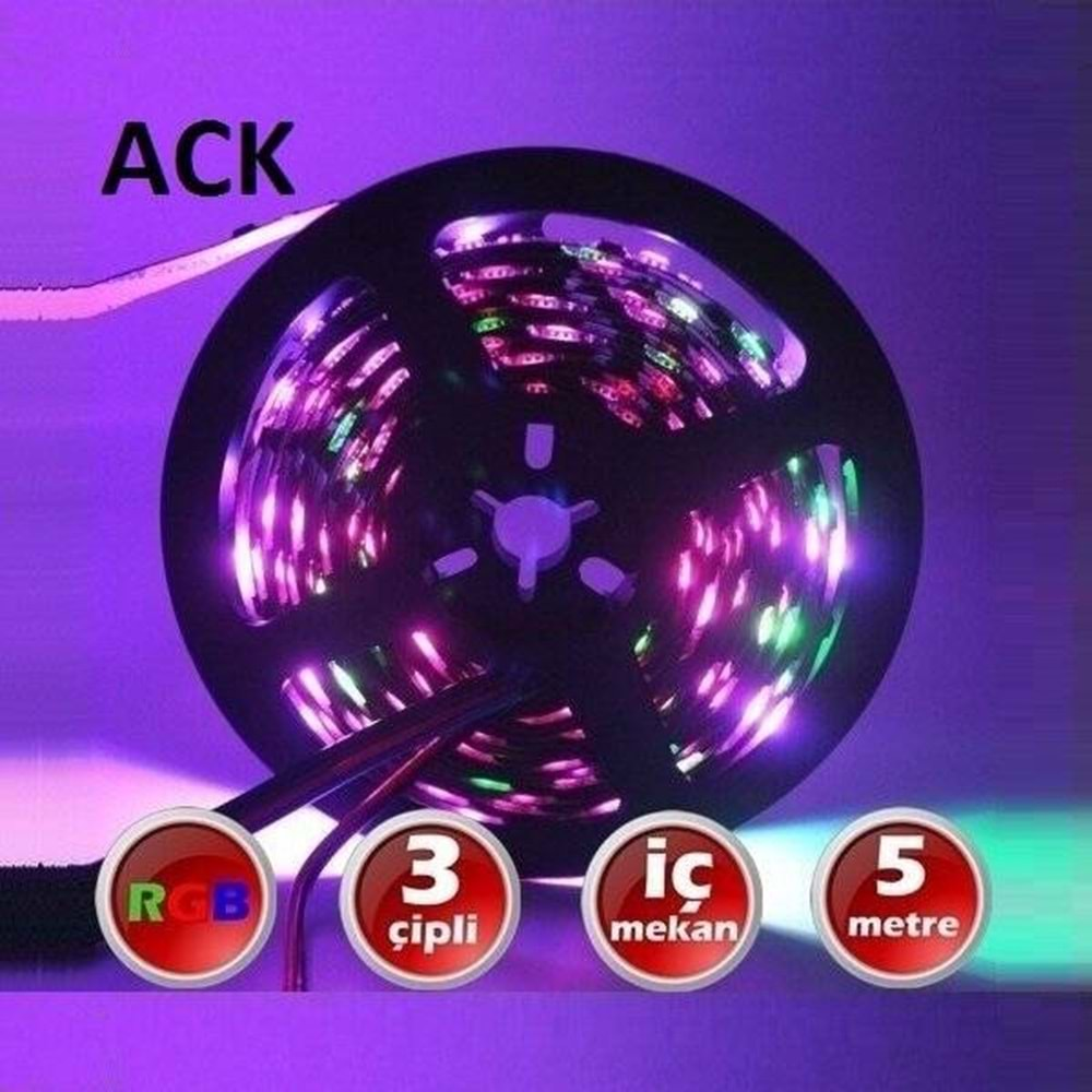 ACK RGB 12V ÜÇ ÇİP 60 LEDLİ SİLİKONSUZ ŞERİT LED AS01-00309