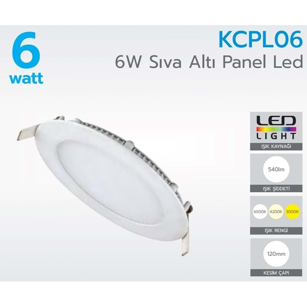 KORÇAM KCPL06 6W SIVA ALTI PANEL LED 540LM 6500K