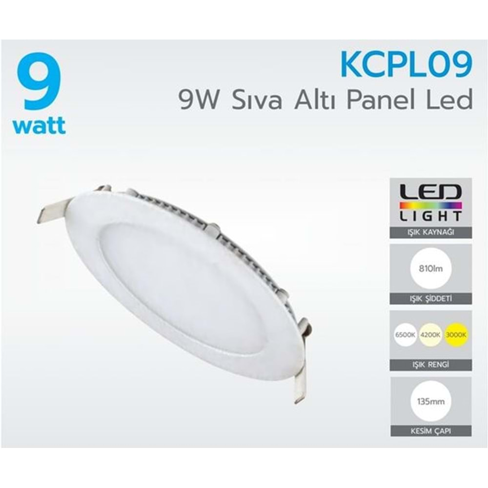 KORÇAM KCPL09 9W SIVA ALTI PANEL LED 810LM 3000K