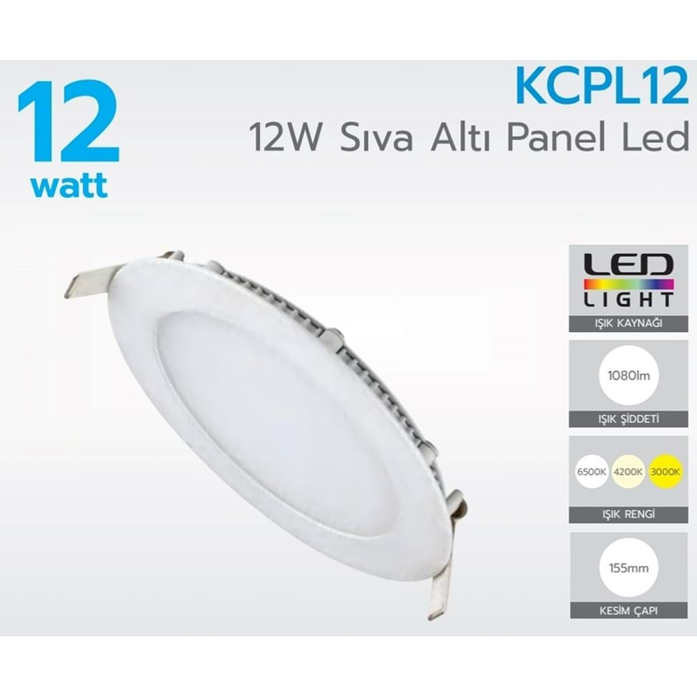 KORÇAM KCPL12 12W SIVA ALTI PANEL LED 1080LM 6500K