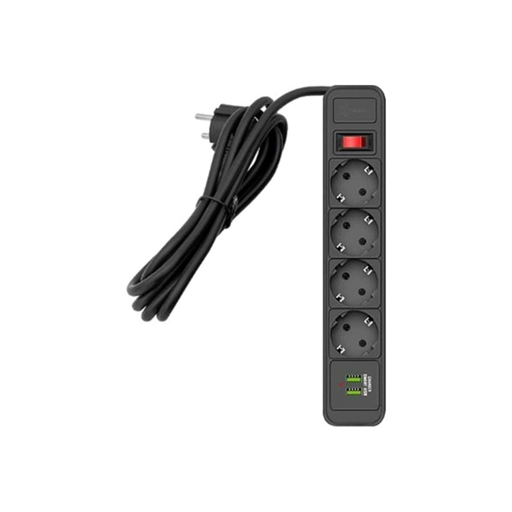 MFC 4'lü 2MT 2xUSB 2500W Dijital Akım Korumalı Priz