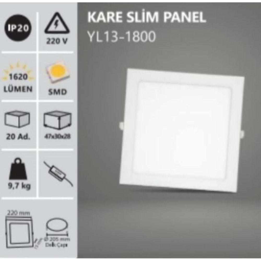 NOAS YL13-1800 KARE SLIM PANEL 6500K18W 1620LM