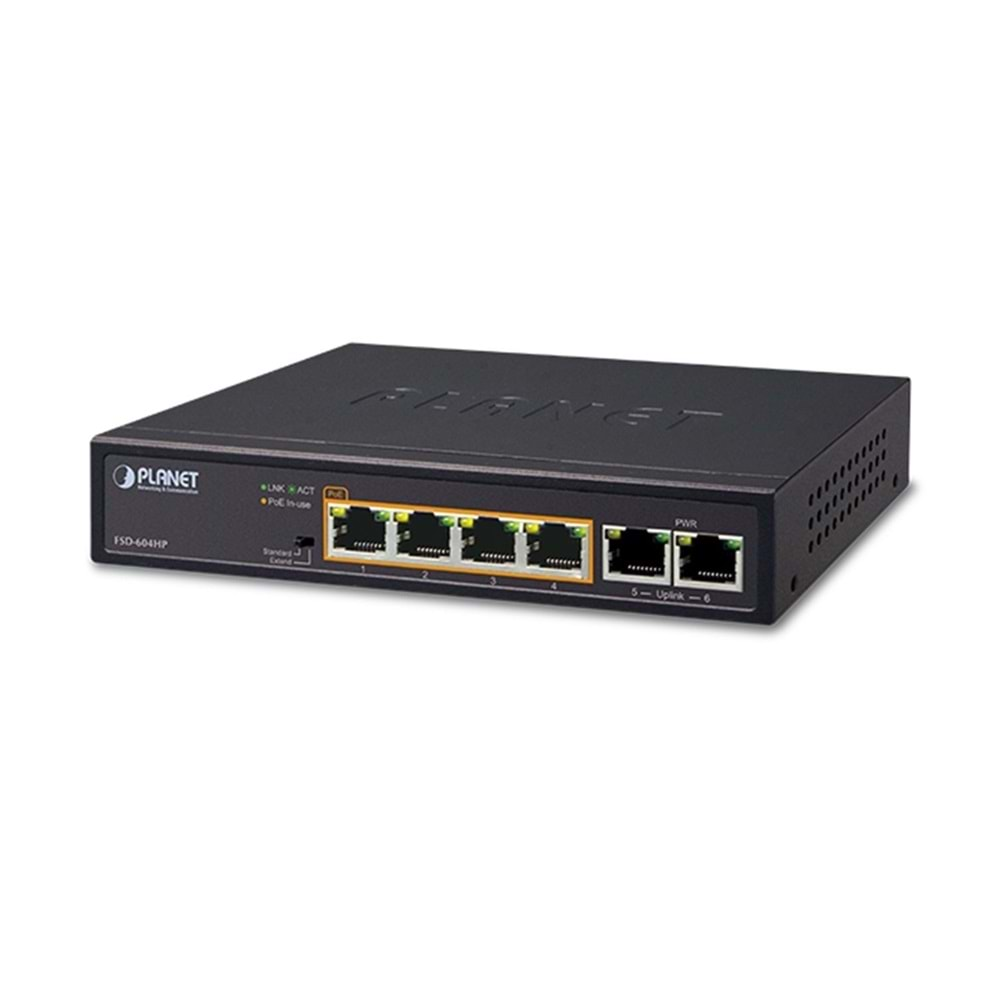 PLANET FSD-604HP 4-PORT 10/100TX POE*2-PORT 10/100TX DESKTOP SWİTCH (60WATTS)