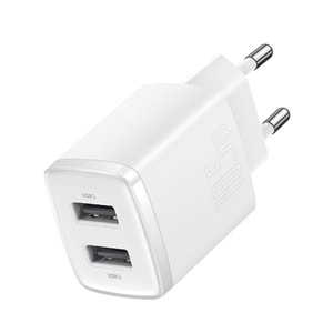 BASEUS COMPACT CCXJ010202 10.5W BEYAZ ÇIKIŞ: USB X2 DUVAR TİPİ ŞARJ CIHAZI