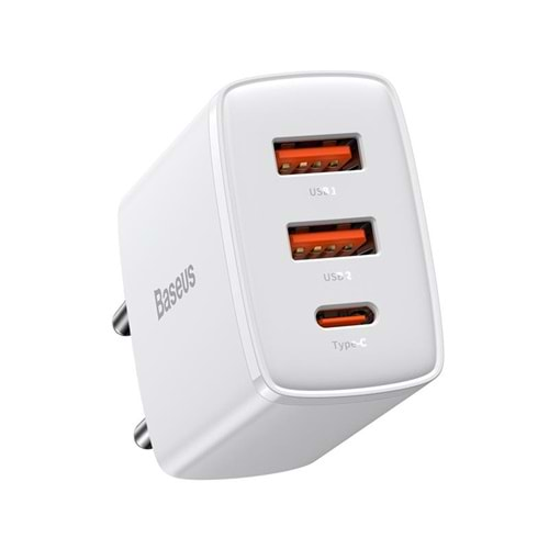 BASEUS COMPACT QC CCXJ-E02 BEYAZ 30W ÇIKIŞ :2XUSB 1XTYPE-C DUVAR TİPİ ŞARJ CIHAZI