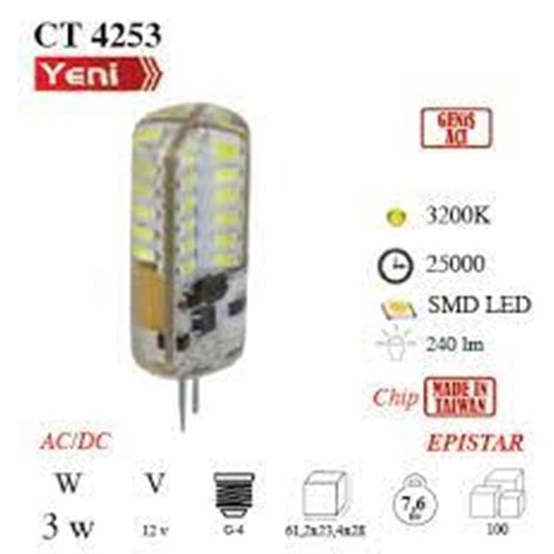 CATA 3W LED KAPSÜL AMPUL 3200K GÜNIŞIĞI 12V CT-4253G