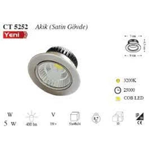 CATA 6W AKİK COB LED ARMATÜR 3200K GÜNIŞIĞI-SATEN KASA CT-5252G