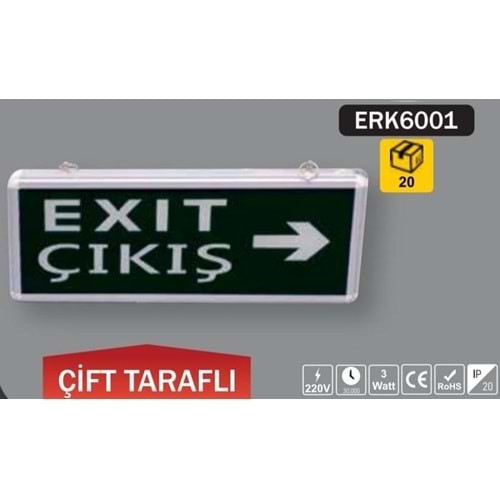 ERK6001 3W 3 SAAT KİTLİ ÇİFT TARAFLI EXIT ÇIKIŞ YÖN LEVHASI