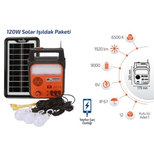 FORLİFE FL-3275 120W SOLAR IŞILDAK PAKETİ