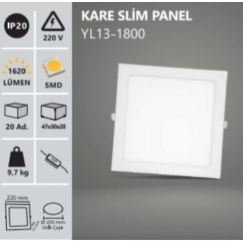 NOAS YL13-1800 KARE SLIM PANEL 6500K18W 1620LM